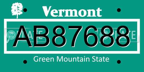 AB87688 Vermont License Plate