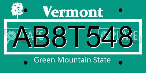 AB8T548 Vermont License Plate