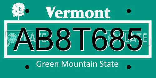 AB8T685 Vermont License Plate