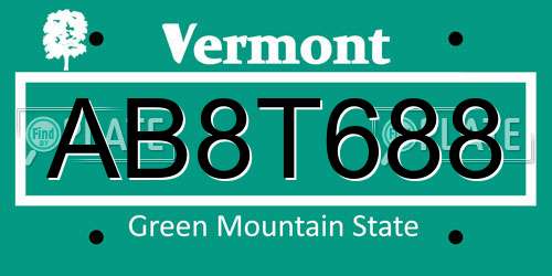 AB8T688 Vermont License Plate