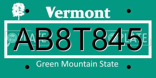 AB8T845 Vermont License Plate