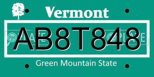 AB8T848 Vermont License Plate