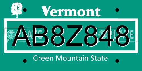 AB8Z848 Vermont License Plate