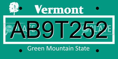 AB9T252 Vermont License Plate