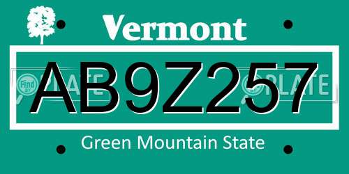 AB9Z257 Vermont License Plate
