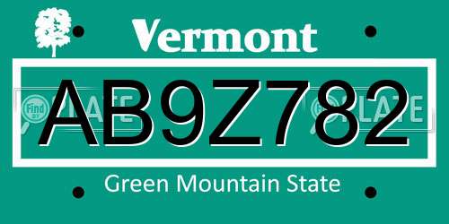 AB9Z782 Vermont License Plate