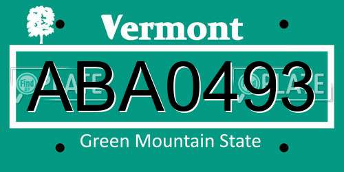 ABA0493 Vermont License Plate