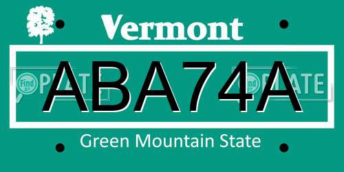 ABA74A Vermont License Plate