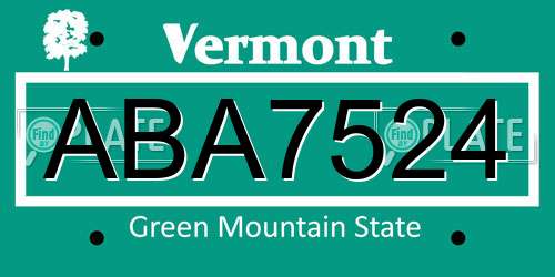 ABA7524 Vermont License Plate