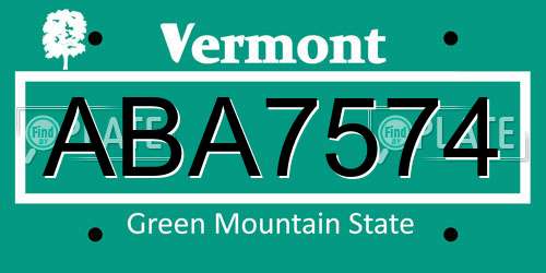 ABA7574 Vermont License Plate
