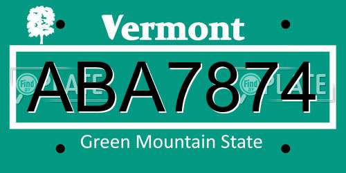 ABA7874 Vermont License Plate