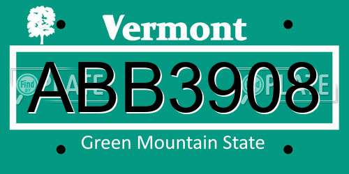 ABB3908 Vermont License Plate