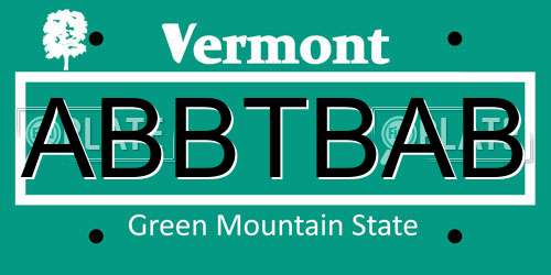 ABBTBAB Vermont License Plate