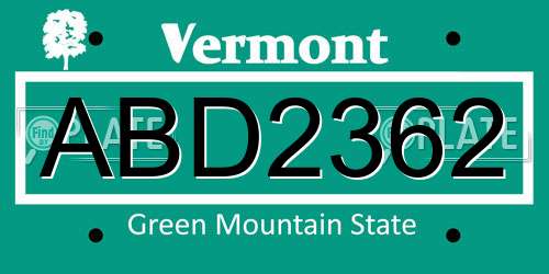 ABD2362 Vermont License Plate