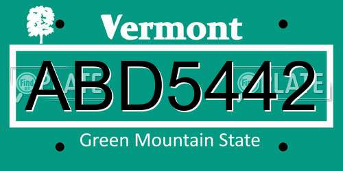 ABD5442 Vermont License Plate