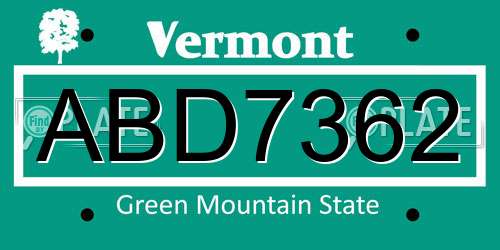 ABD7362 Vermont License Plate