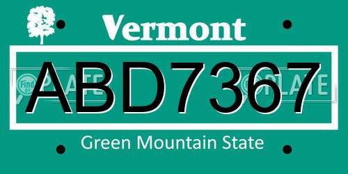 ABD7367 Vermont License Plate