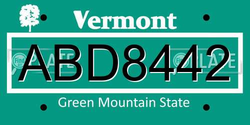 ABD8442 Vermont License Plate