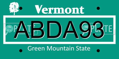 ABDA93 Vermont License Plate