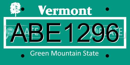 ABE1296 Vermont License Plate
