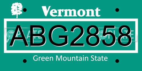 ABG2858 Vermont License Plate