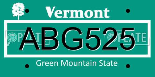 ABG525 Vermont License Plate