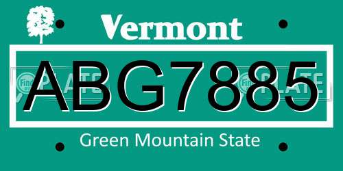 ABG7885 Vermont License Plate