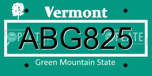 ABG825 Vermont License Plate