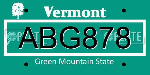 ABG878 Vermont License Plate