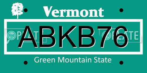 ABKB76 Vermont License Plate