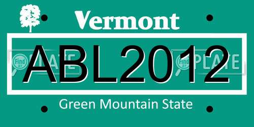ABL2012 Vermont License Plate