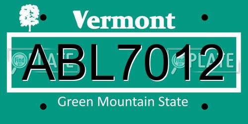 ABL7012 Vermont License Plate