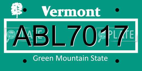 ABL7017 Vermont License Plate