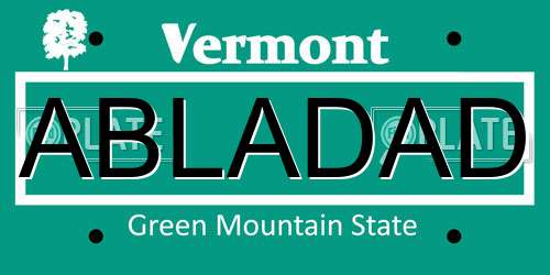ABLADAD Vermont License Plate