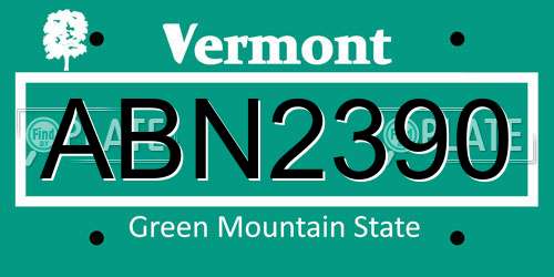 ABN2390 Vermont License Plate