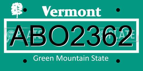 ABO2362 Vermont License Plate