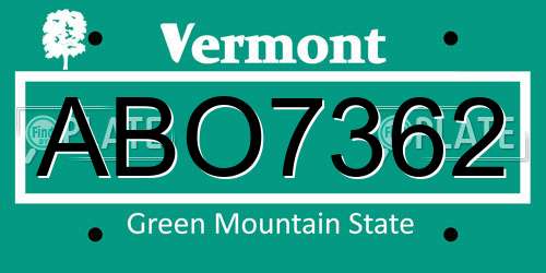 ABO7362 Vermont License Plate