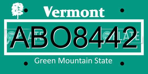 ABO8442 Vermont License Plate