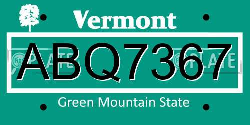 ABQ7367 Vermont License Plate