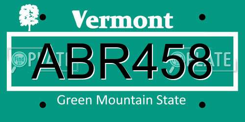 ABR458 Vermont License Plate
