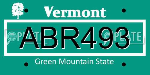 ABR493 Vermont License Plate