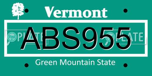 ABS955 Vermont License Plate