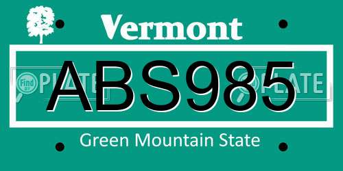 ABS985 Vermont License Plate