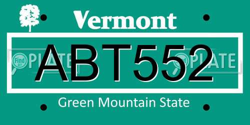 ABT552 Vermont License Plate