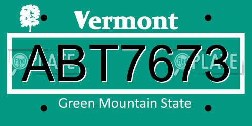 ABT7673 Vermont License Plate