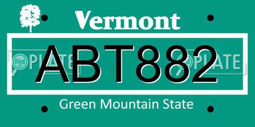 ABT882 Vermont License Plate