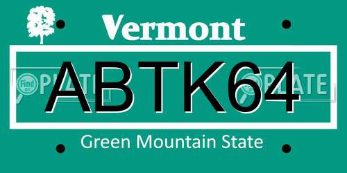 ABTK64 Vermont License Plate