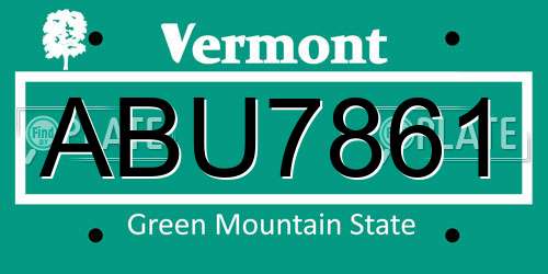 ABU7861 Vermont License Plate