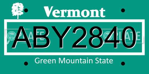 ABY2840 Vermont License Plate