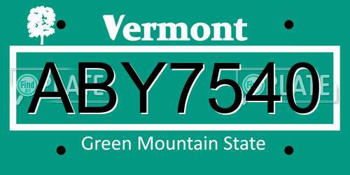 ABY7540 Vermont License Plate